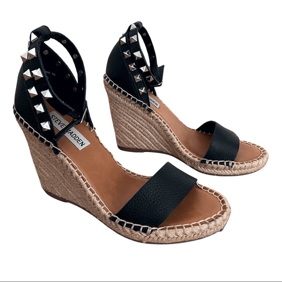 Steve Madden | Shoes | Steve Madden Mckenna Black Leather Wedge Shoe Size  55 | Poshmark